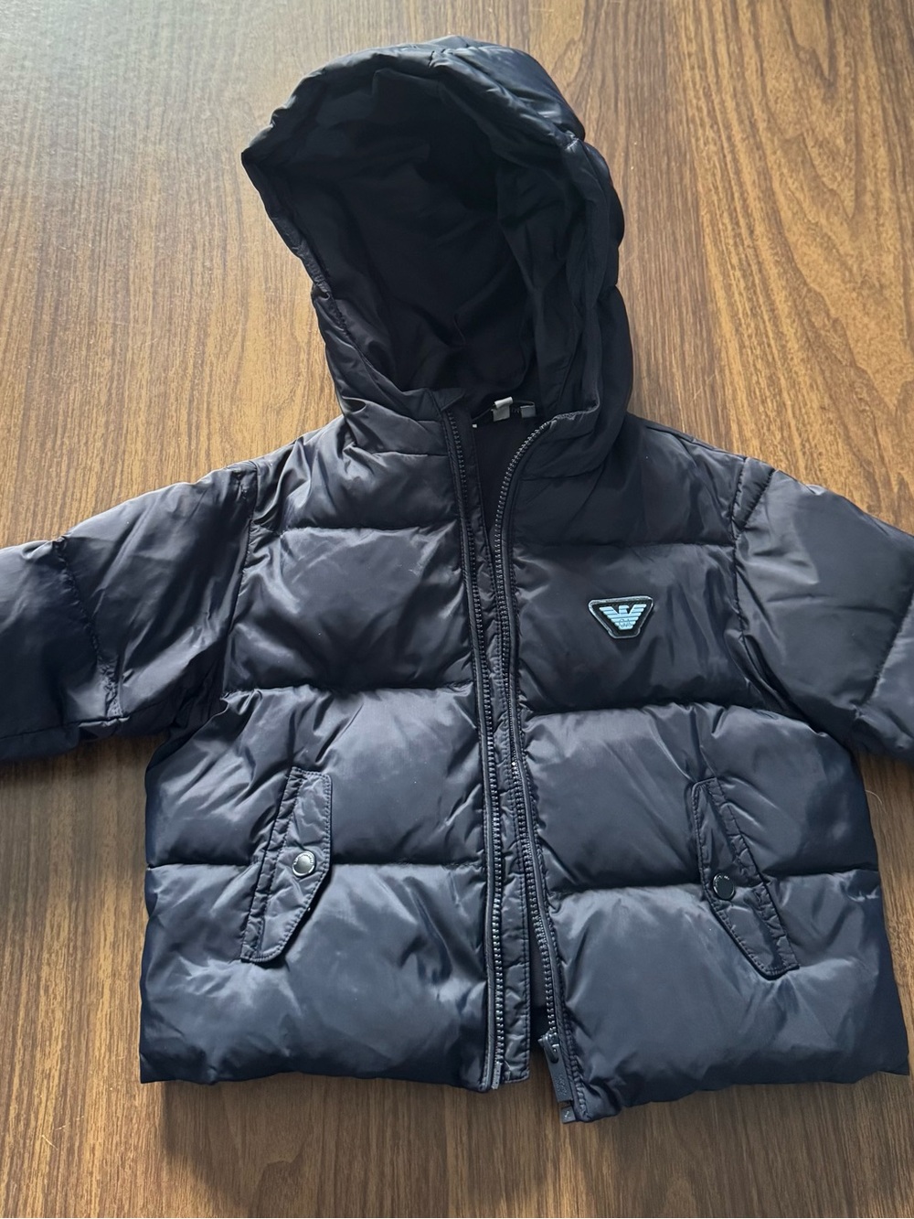 Emporio Armani Kids Navy Black Puffer Jacket with Hood